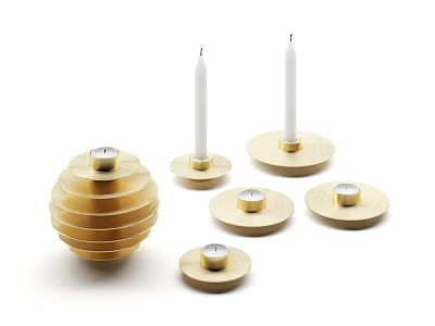 Golden Decorative Ornament Set With Various Size Candle Holders For Home Decor 3d model