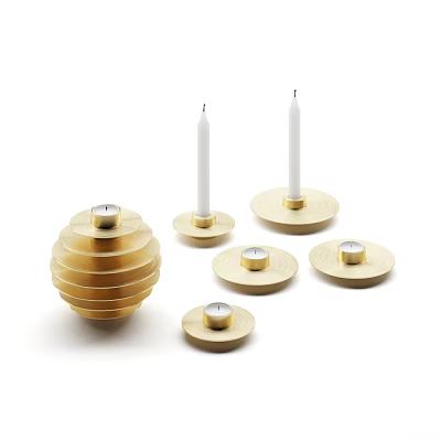 Golden Decorative Ornament Set With Various Size Candle Holders For Home Decor 3d model