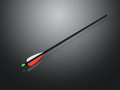 Detailed Arrow Weapon with Black Shaft Green Tip and Red White Fletching 3d model
