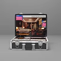 Portable Computer Workstation With Hard Case And Display Screen Showing Room
