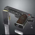Detailed Metal Pistol With Wooden Grip Magazine And Bullet On Black Surface