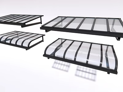 Glass Canopies with Black Frames Various Shapes Including Flat Top and Curved Designs 3d model