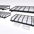 Glass Canopies with Black Frames Various Shapes Including Flat Top and Curved Designs