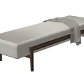 Modern Light Gray Sofa Bench With Wooden Frame And Cozy Blanket 3d model