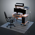 Modern Home Office Desk With Ergonomic Chair Dual Monitors Printer And Rug