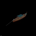 Traditional Wooden Boat With Blue Canopy And Outboard Motor For Water Travel