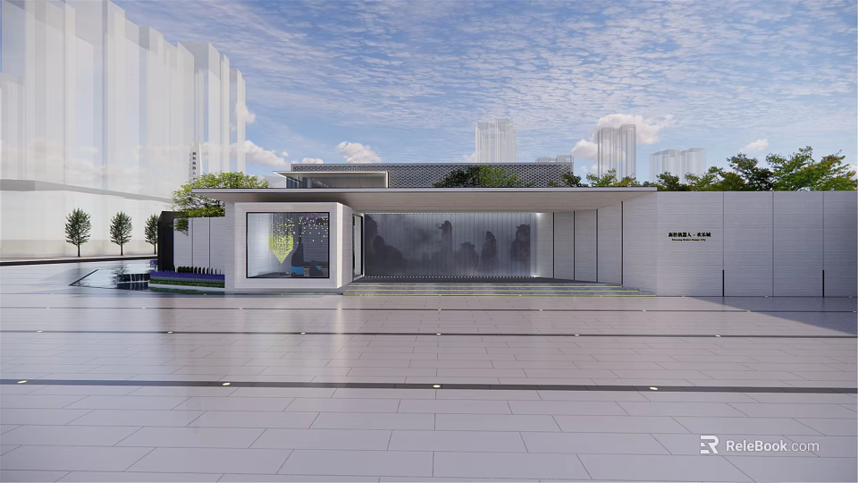 Modern Entrance Gate Design With Contemporary Architecture Glass Elements And Urban Landscaping 3d model 