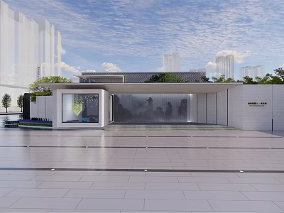 Modern Entrance Gate Design With Contemporary Architecture Glass Elements And Urban Landscaping 3d model