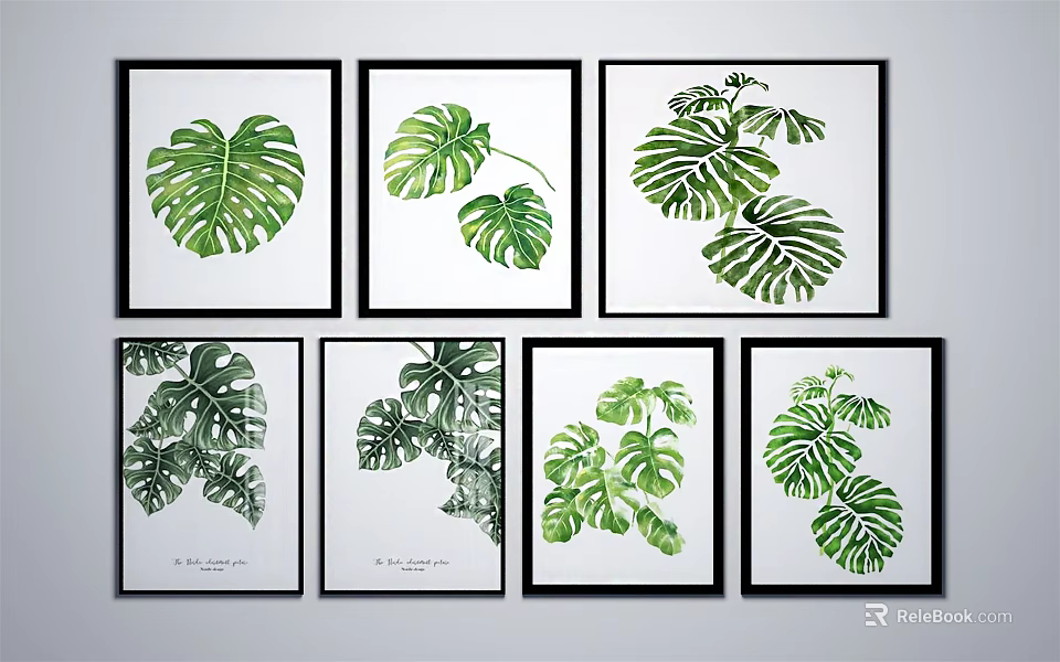 Framed Botanical Prints With Monstera Leaves Wall Art Set For Home Decor 3d model 