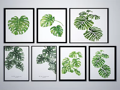 Framed Botanical Prints With Monstera Leaves Wall Art Set For Home Decor 3d model