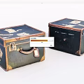 Two Vintage Dark Green Trunks With Decorative Patterns Metal Latches And Tags