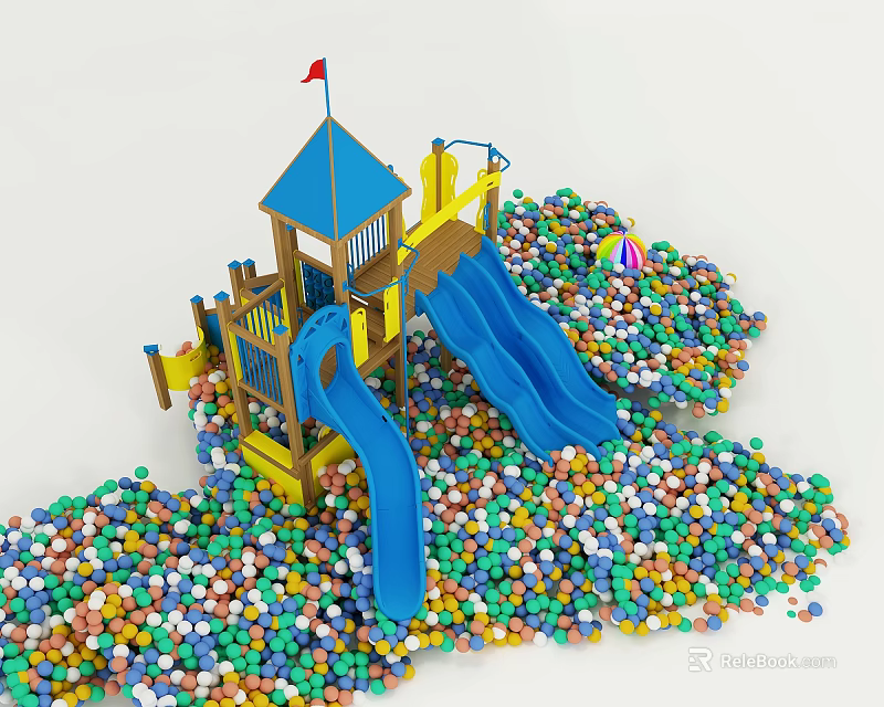 Kids Play Area with Blue Slide Colorful Ball Pit and Tower Structure 3d model 