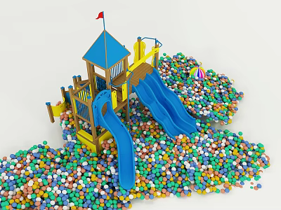 Kids Play Area with Blue Slide Colorful Ball Pit and Tower Structure 3d model