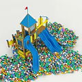 Kids Play Area with Blue Slide Colorful Ball Pit and Tower Structure