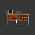 Orange And Beige Writing Desk With Green Office Chair Vintage Computer And Books