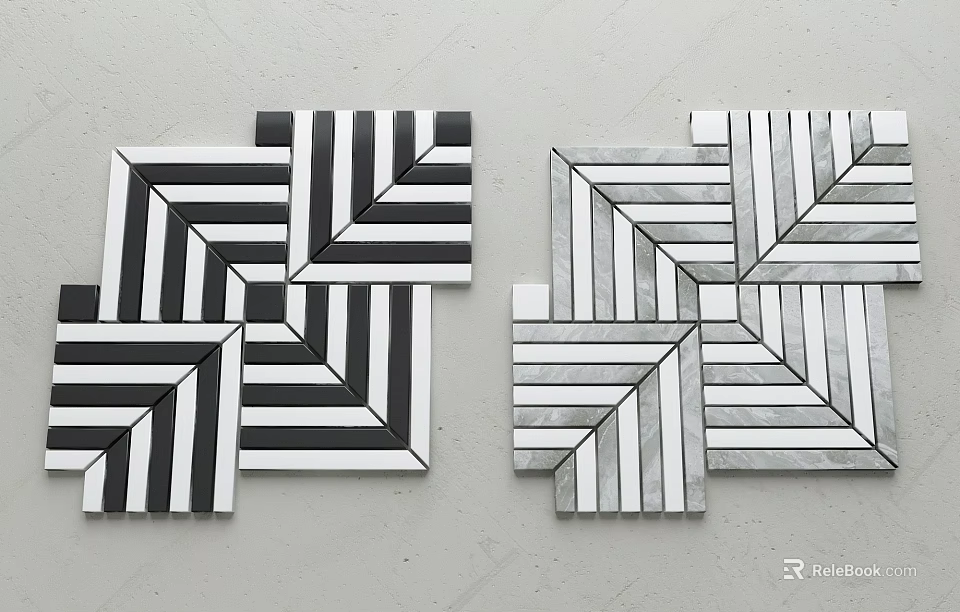 Geometric Tile Patterns For Ground In Black White Gray Tones 3d model 