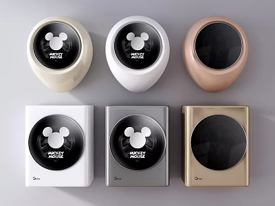 Midea Mickey Mouse Logo Washing Machines With Various Colors Round And Square Designs 3d model