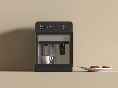 Modern Black Coffee Maker With White Cup And Red Berries On Kitchen Counter 3d model