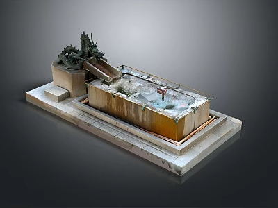 Ornamental Water Pool With Rockery And Stone Base Platform Design Elements 3d model