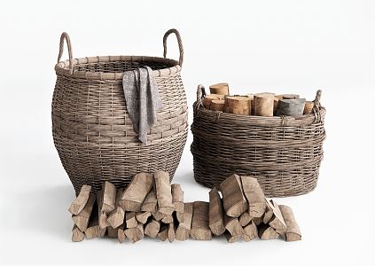 Modern Storage Basket Utensils Bamboo Basket Bamboo Basket Dirty Clothes Basket Rag Firewood 3d model