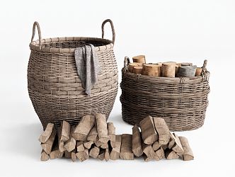 Modern Storage Basket Utensils Bamboo Basket Bamboo Basket Dirty Clothes Basket Rag Firewood 3d model