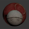 Decorative Red Leather Ball With Stitched Detail And Silver Metal Ball With Round Holes
