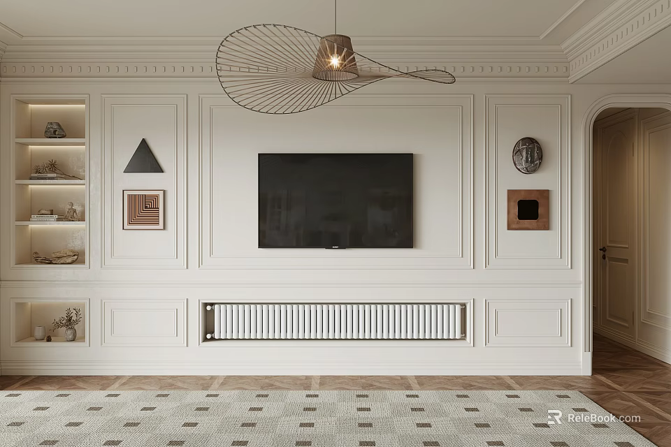 Modern Luxury TV Wall Design With Decorative Moldings And Ambient Lighting 3d model 