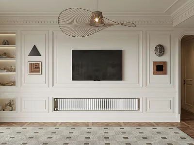 Modern Luxury TV Wall Design With Decorative Moldings And Ambient Lighting 3d model