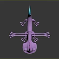 Cartoon Purple Fantasy Creature With Pink Crests Green Eyes Long Slender Body And Outstretched Limbs