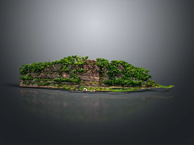 Home Decor Rock Ornament with Lush Green Plants and Reflective Surface for Tabletop 3d model