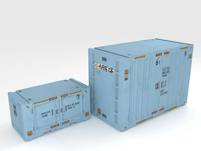 Blue Shipping Container Building With Two Units And Yellow Corner Fittings 3d model