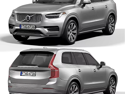 Silver Volvo SUV Front and Rear Exterior Views With Stylish Design Details 3d model