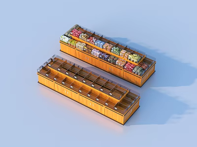 Organized Wooden Retail Display Shelves With Multilayer Storage And Colorful Merchandise 3d model