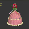 Pink Princess Woman in 3D Model with Crown Pink Dress and White Lace Decorations