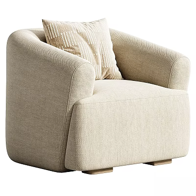 Comfortable Beige Fabric Leisure Chair with Armrests Decorative Pillow and Wooden Legs 3d model