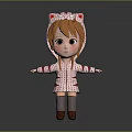 Cute Child With Red Hair Wearing Cat Ear Hat And Red White Coat Stretching Arms