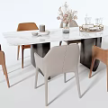 Modern Dining Table Set With Marble Top Beige And Brown Chairs Tableware And Vase 3d model