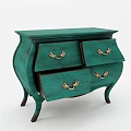 Teal Vintage Chest of Drawers with Golden Handles and Curved Legs
