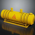 Yellow Cylindrical Industrial Storage Tank With Warning Sign And Support Stand