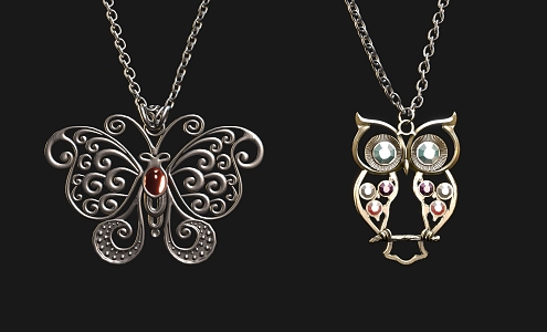 Necklace Pendant Butterfly Necklace Ear Pendant Wizard Necklace Owl Necklace Game Necklace Magic Necklace Witch Necklace Vintage Necklace Pendant 3d model