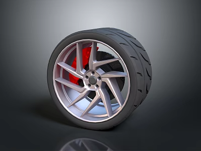 Stylish Car Wheel With Metallic Silver Spoke Rim And Black Treaded Tire Automotive Part 3d model