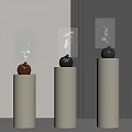Modern Minimalist Decorative Ornament Set with Brown Black and Gold on Cylindrical Pedestals