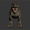 Tyrannosaurus Rex 3D Model With Open Mouth Striped Skin Standing Pose Gray Background