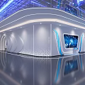 Futuristic Modern Tech Enterprise Exhibition Hall With Interactive Digital Display Screens And Sleek Design