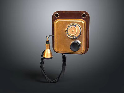 Vintage Wall Mounted Rotary Dial Telephone Classic Brown Gold Coiled Handset Design 3d model