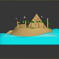 Tropical Island Scene With Pyramid Palm Trees Steps And Blue Water 3d model