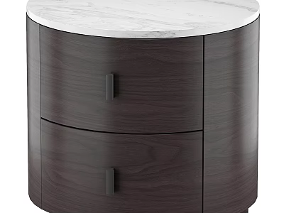 Round Dark Wood Storage Cabinet With Two Drawers And Marble Top 3d model