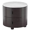 Round Dark Wood Storage Cabinet With Two Drawers And Marble Top