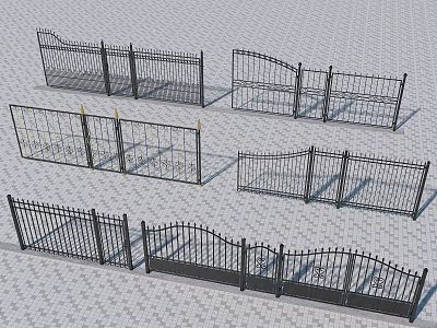 Wrought Iron Fence and Gate Architectural Components with Decorative Outdoor Designs 3d model