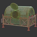 Rustic Copper Green Cylindrical Industrial Equipment With Open Lid And Metal Support Frame